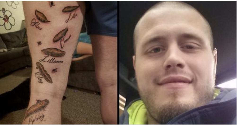 Vader neemt tattoo van de uitwerpselen van zijn zes kinderen